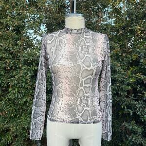 Missguided Pink Black Snakeskin Mesh Long Sleeve Top